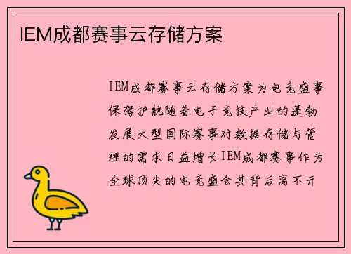 IEM成都赛事云存储方案