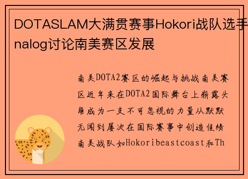DOTASLAM大满贯赛事Hokori战队选手nalog讨论南美赛区发展