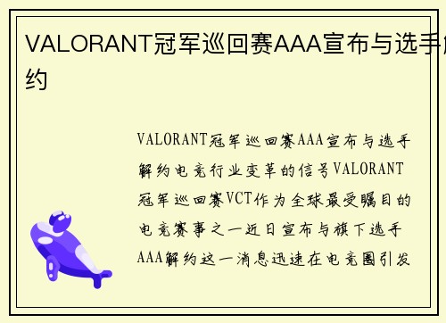 VALORANT冠军巡回赛AAA宣布与选手解约
