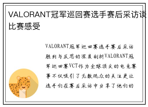 VALORANT冠军巡回赛选手赛后采访谈比赛感受